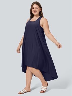 Breezeful™ RacerPocket High Low Flowy Midi Quick Dry Casual Plus Size Dress